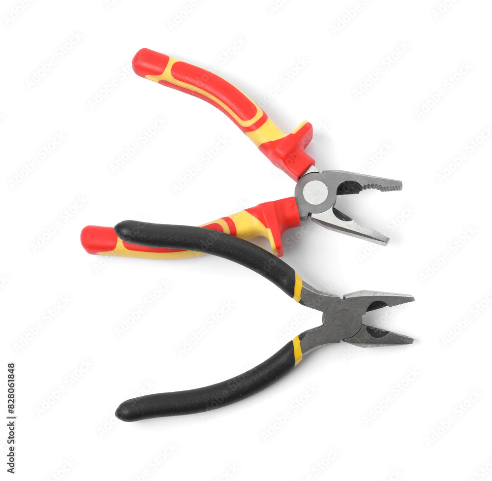 Different pliers isolated on white, top view Different pliers isolated on white, top view