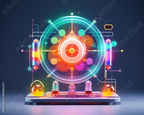 Abstract futuristic technology concept with glowing geometric shapes and vibrant colors, representing innovation and digital advancement.