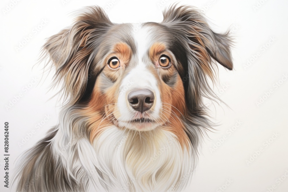 Close-up portrait of a beautiful Australian Shepherd dog with a white background, showcasing its expressive eyes and fluffy coat. Close-up portrait of a beautiful Australian Shepherd dog with a white background, showcasing its expressive eyes and fluffy coat.