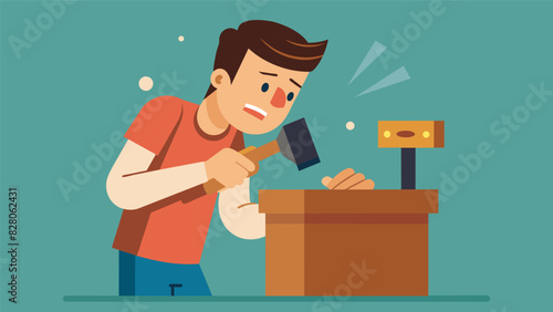 The satisfying thud of a hammer hitting a chisel as a woodworker carefully carves out intricate details on a piece of furniture.. Vector illustration
