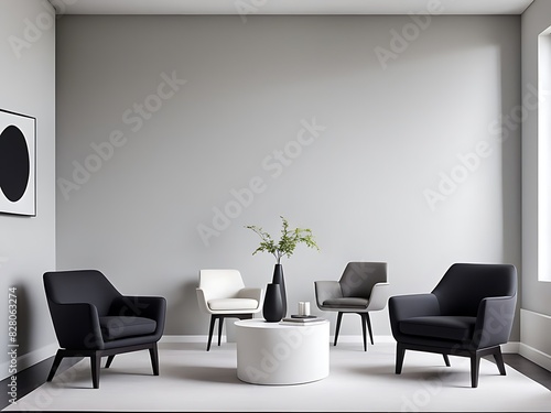 Elegant Meeting Room or Reception Hall, Spacious Beige Taupe Lounge with Plaster or Silk Stucco Walls, 3D Render Mockup for Modern Interior Design © Five Million Stocks