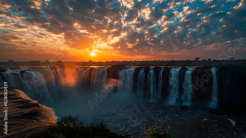 Beautiful waterfalls in the Chad river, beautiful landscape, sunrise, national geographic photography. 