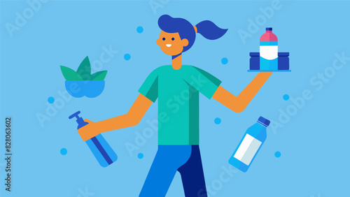A person carrying a water bottle everywhere they go reminding themselves of their goal to stay hydrated and disciplined about their health.. Vector illustration