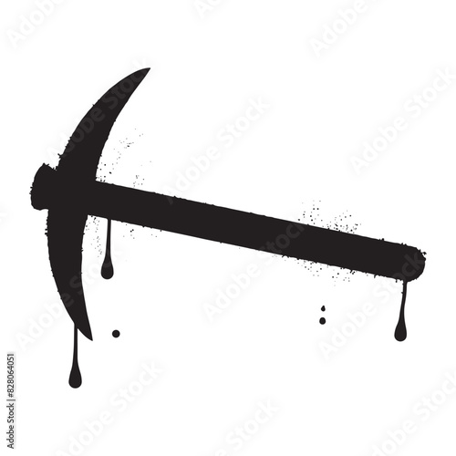 Pickaxe with black spray paint graffiti