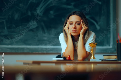 Photos Stressed Teacher Suffering from a Migraine at the Workplace