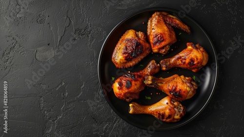 Perfectly Roasted Chicken Legs on Black Table 