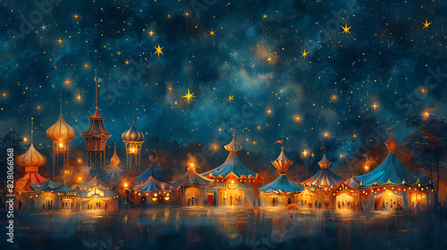 illustration of a magical carnival under the stars with colorful tents dazzling performers and enchanting attractions that captivate the imagination and spark wonder in the hearts of all who attend photo
