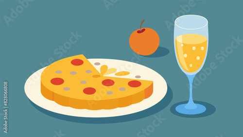 A taste of Andalusia with every bite of a flaky and savory Spanish omelette accompanied by a crisp and clean glass of Cava.. Vector illustration