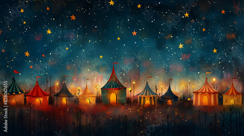 illustration of a magical carnival under the stars with colorful tents dazzling performers and enchanting attractions that captivate the imagination and spark wonder in the hearts of all who attend photo