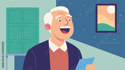 The room echoes with laughter as a spry elderly gentleman shares a humorous poem about the joys of aging.. Vector illustration