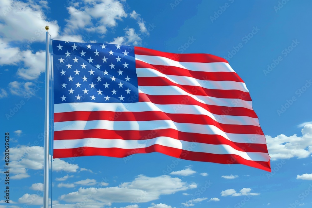 The American Flag is fluttering in the wind on Flag Day The American Flag is fluttering in the wind on Flag Day