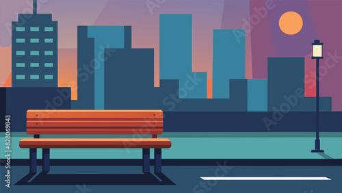 A simple bench on the side of a busy street where a passerby can stop to take a deep breath and observe the city in motion.. Vector illustration