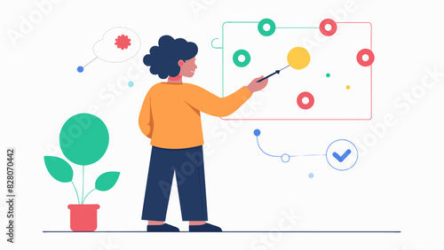 A person drawing a mind map on a whiteboard using mood tracking data to map out their emotional triggers.. Vector illustration