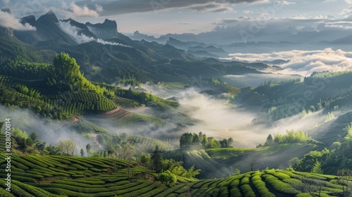 Landscape photography, spring, Wuyi Mountains, China, tea plantations