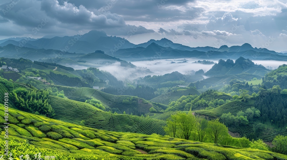 Landscape photography, spring, Wuyi Mountains, China, tea plantations Landscape photography, spring, Wuyi Mountains, China, tea plantations