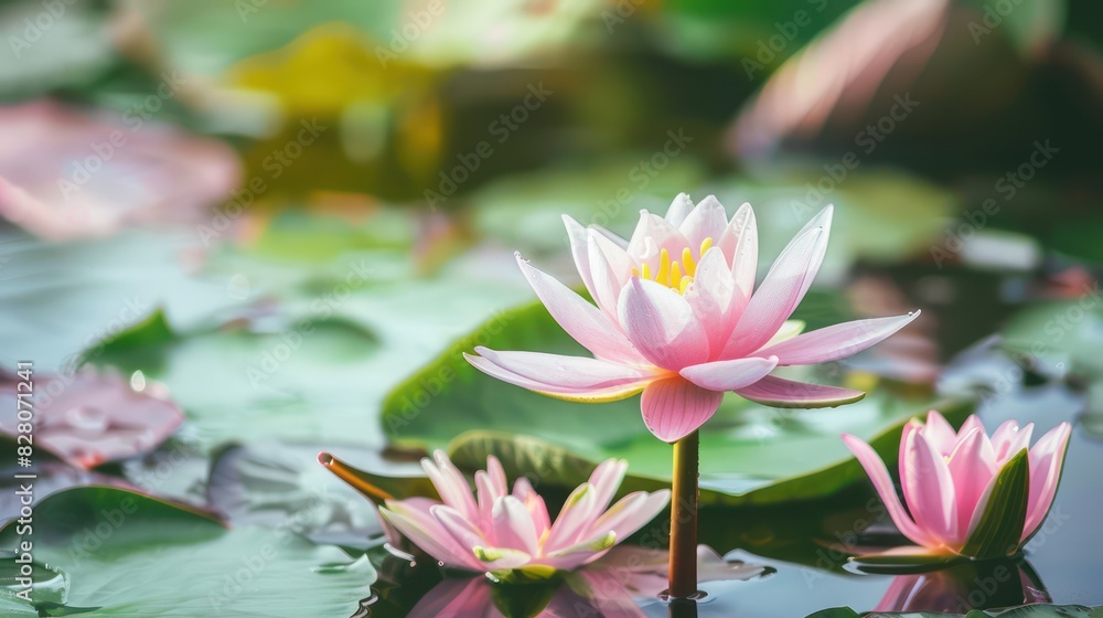 Beautiful pink lotus flower in the pond, water lilly Beautiful pink lotus flower in the pond, water lilly