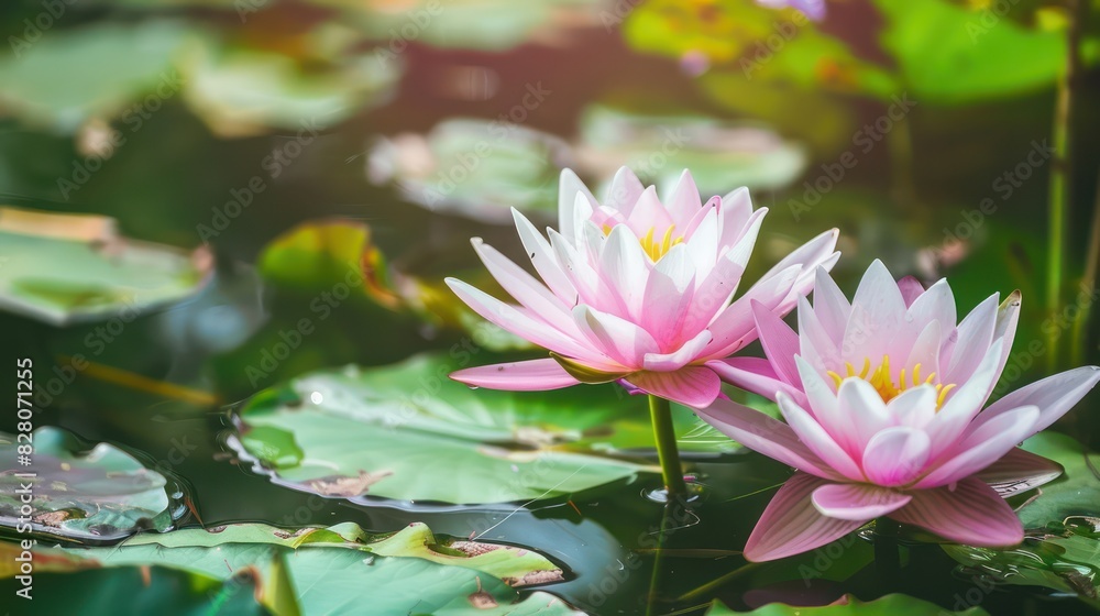 Beautiful pink lotus flower in the pond, water lilly Beautiful pink lotus flower in the pond, water lilly