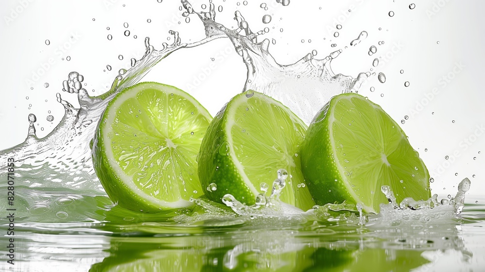Photorealistic lime slices and juice splash isolated Photorealistic lime slices and juice splash isolated
