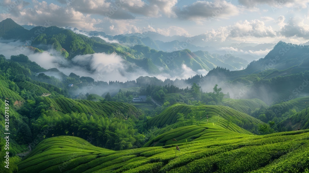 Fototapeta premium Landscape photography, spring, Wuyi Mountains, China, tea plantations