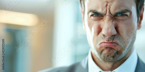 Closeup on face expression of businessman, frustrated and angry photo