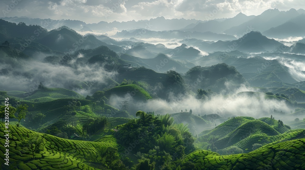 Landscape photography, spring, Wuyi Mountains, China, tea plantations Landscape photography, spring, Wuyi Mountains, China, tea plantations