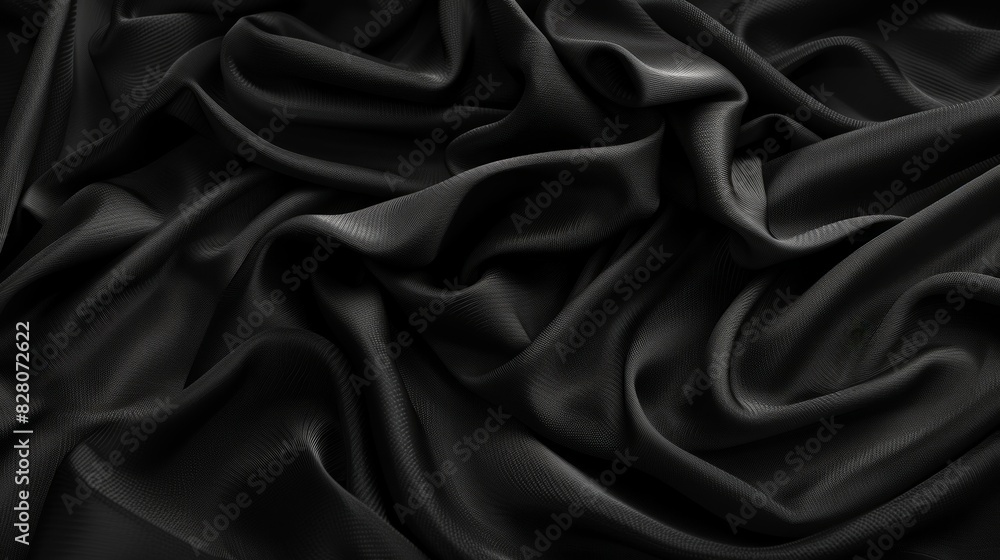 Fototapeta premium Shiny black fabric close-up detail. Luxurious textile concept