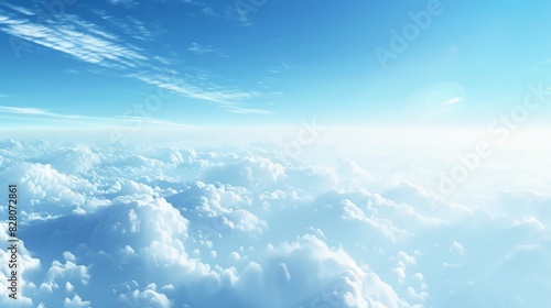 Clear blue sky with a few white clouds. Natural landscape concept