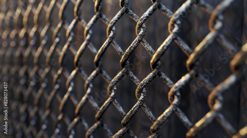 A close up of a chain link fence with snow on it photo