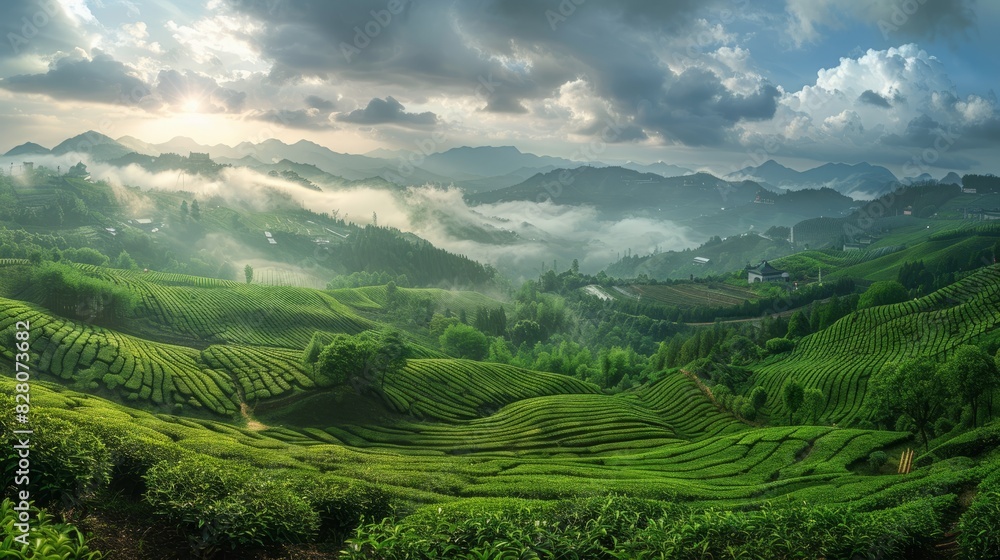 Landscape photography, spring, Wuyi Mountains, China, tea plantations Landscape photography, spring, Wuyi Mountains, China, tea plantations