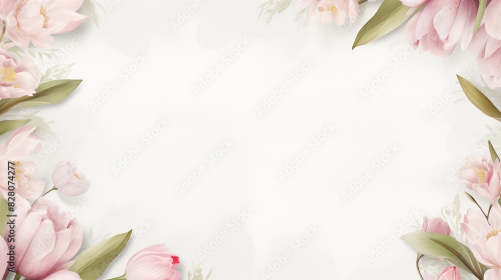 Elegant Floral Frame with Pink Flowers and Green Leaves - Perfect for Invitations and Greeting Cards Elegant Floral Frame with Pink Flowers and Green Leaves - Perfect for Invitations and Greeting Cards