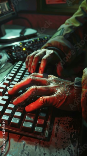 the hand of an information technology engineer or a professional hacker using a keyboard
