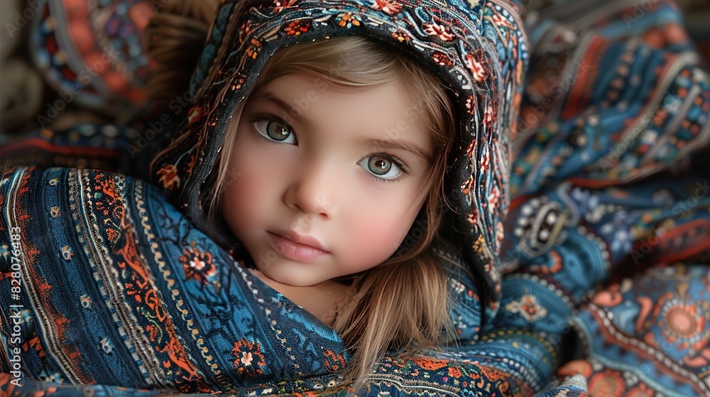 A child wearing new Eid clothes and a festive hat A child wearing new Eid clothes and a festive hat