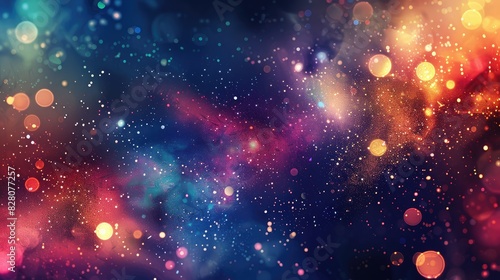 Ethereal night sky with colorful bokeh lights twinkling like stars in the darkness