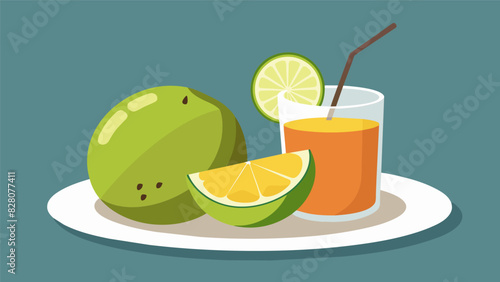 Enjoy a taste of the tropics with a coconut and lime soda alongside some tangy dried mango slices.. Vector illustration