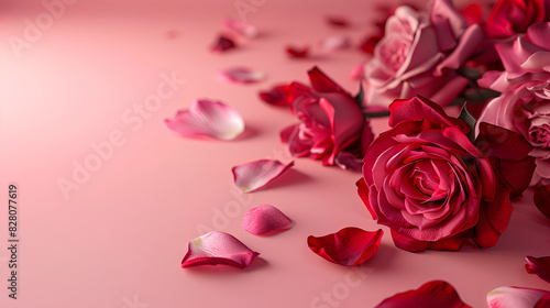 design concept background with pink and red rose flower on pink table background