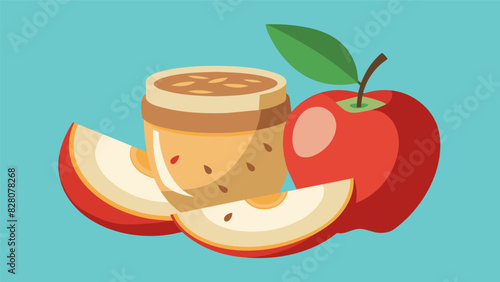 Crunchy apple slices served with a dollop of creamy almond butter for dipping.. Vector illustration