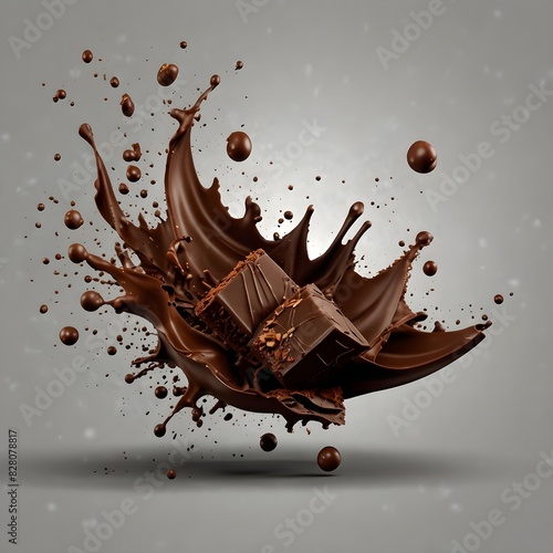 Various types of chocolate falling with choc flake in the air isolated on transparent background, dessert sweet concept, piece of dark chocolate. photo