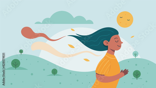 The gentle breeze on my skin reminds me to be present and appreciate the small moments during my mindfulness and photography walk.. Vector illustration