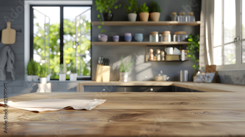 Blurred kitchen interior and napkin and desk space © terryyip