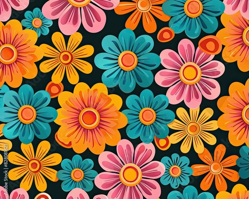 Groovy flower power patterns in retro style