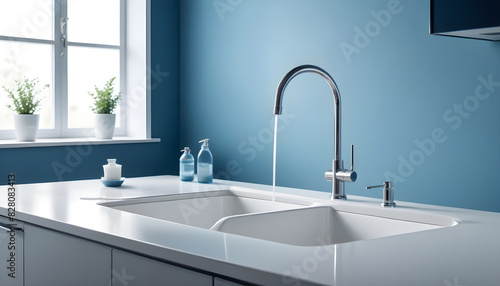 Modern kitchen with sink and water faucet 11