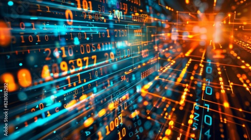 An abstract digital background with binary code and AI algorithms running in the background 