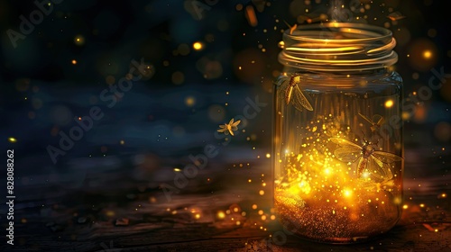 Glowing firefly jar casting warm light