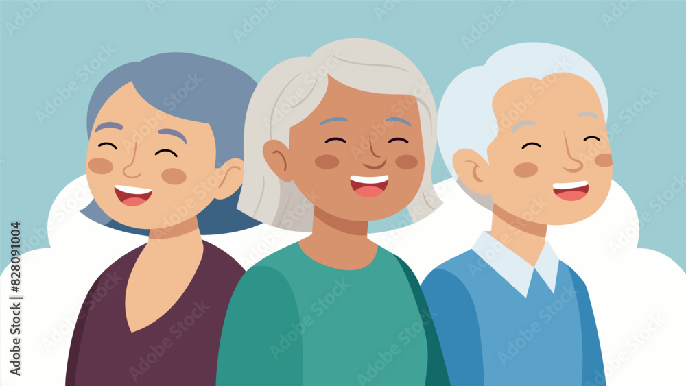 With eyes closed and smiles on their faces the seniors gracefully transition into a forward fold their bodies warmed by the gentle breeze.. Vector illustration With eyes closed and smiles on their faces the seniors gracefully transition into a forward fold their bodies warmed by the gentle breeze.. Vector illustration
