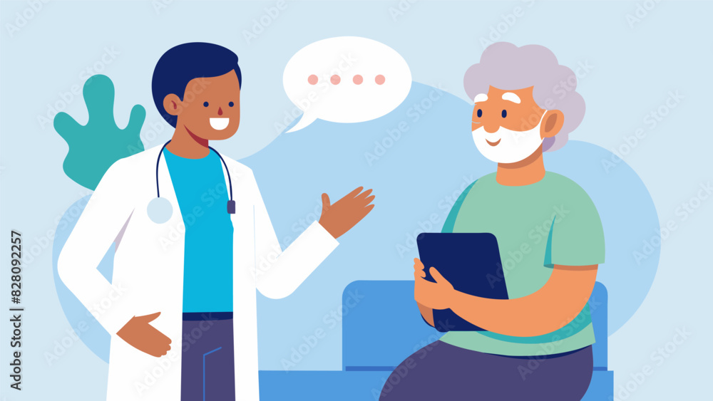With a kind and understanding tone the doctor encouraged the senior to ask questions and voice any concerns during their regular health checks emphasizing the importance of open. Vector illustration With a kind and understanding tone the doctor encouraged the senior to ask questions and voice any concerns during their regular health checks emphasizing the importance of open. Vector illustration