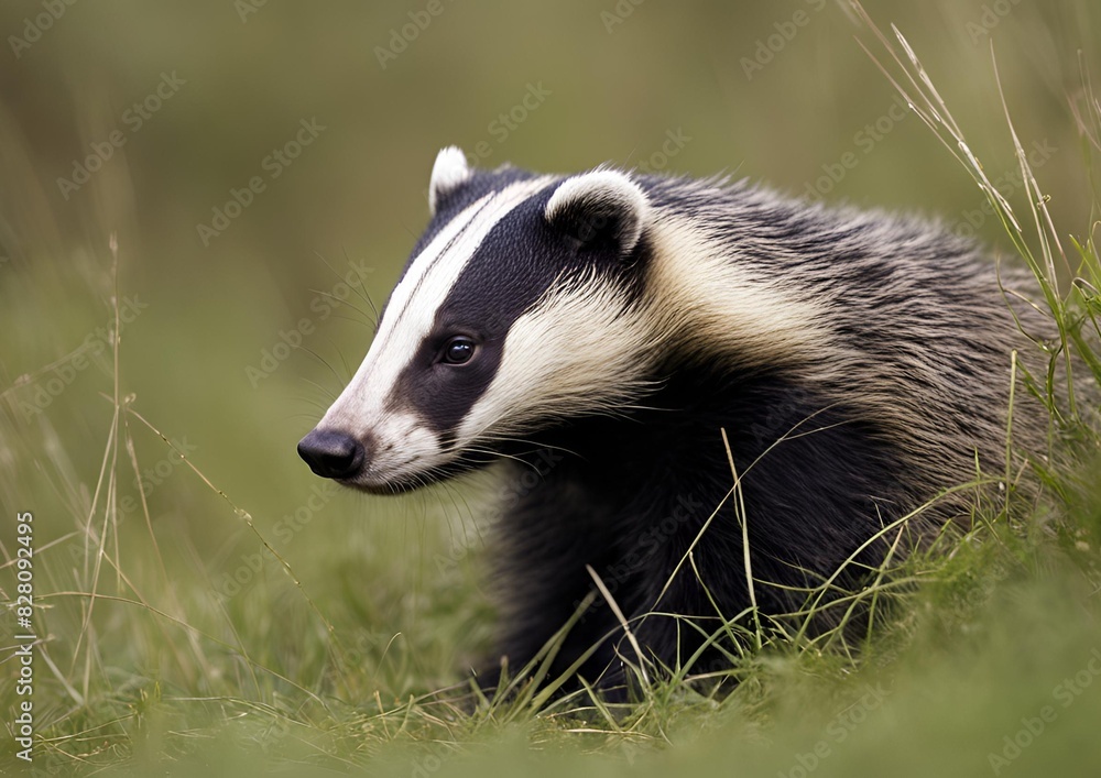 A badger (Mustelidae) sitting in the grass in Dumfries and Galloway, Scotland. A badger (Mustelidae) sitting in the grass in Dumfries and Galloway, Scotland.