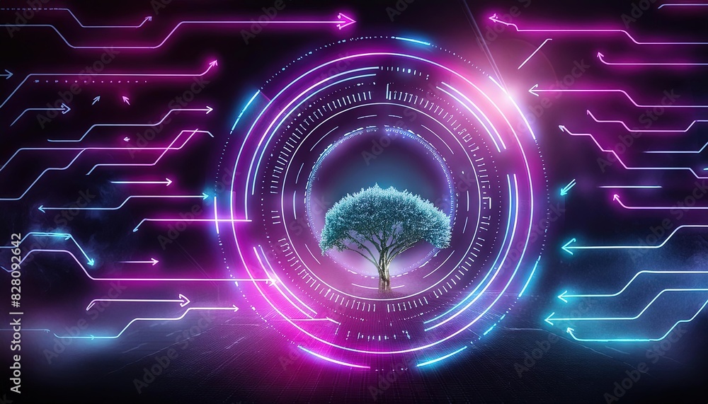Futuristic Tree Encased in Digital Sphere Futuristic Tree Encased in Digital Sphere