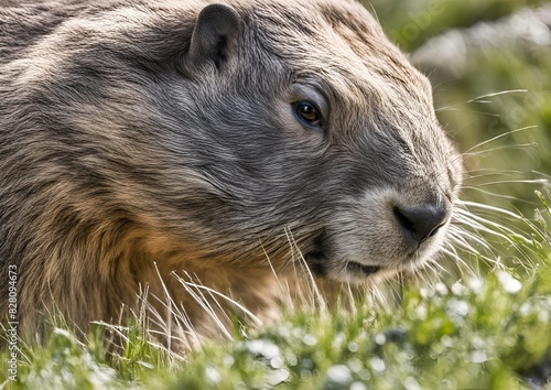 Closeup of an Alpine Marmot (Marmota marmota). photo