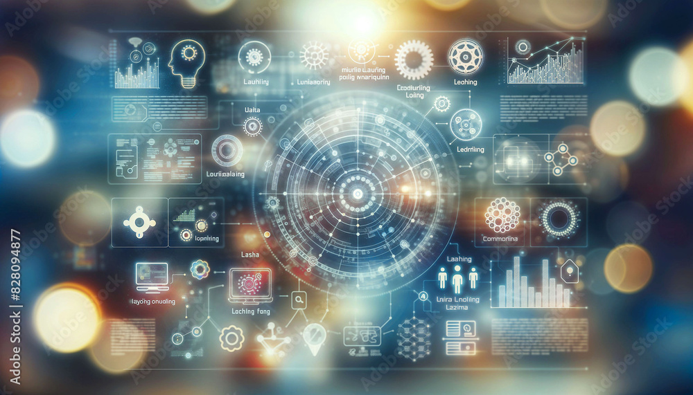 An infographic illustrating the machine learning process on a blurred background - Generative AI
An infographic illustrating the machine learning process on a blurred background - Generative AI