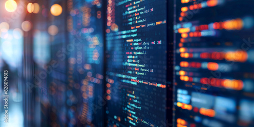 A computer screen displaying complex machine learning algorithms on a blurred background - Generative AI
